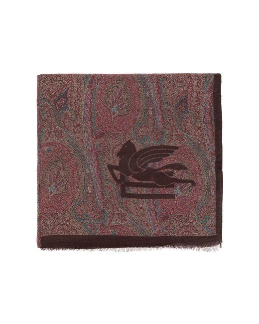 Etro Brown Scarf With Paisley Motif for men