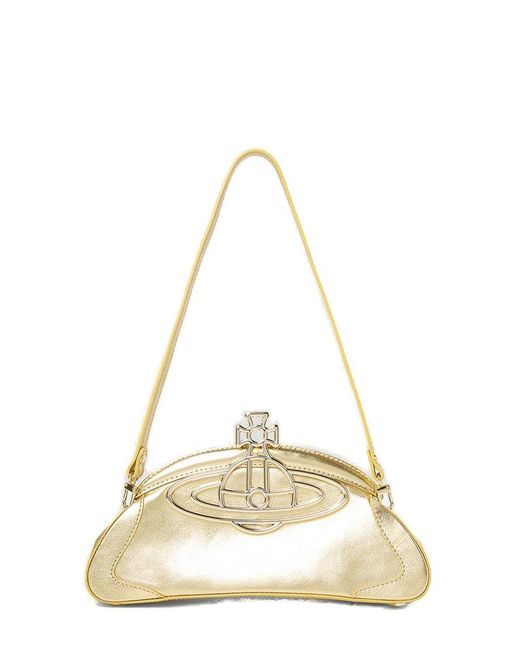 Vivienne Westwood Natural Amber Orb Plaque Metallic Clutch Bag