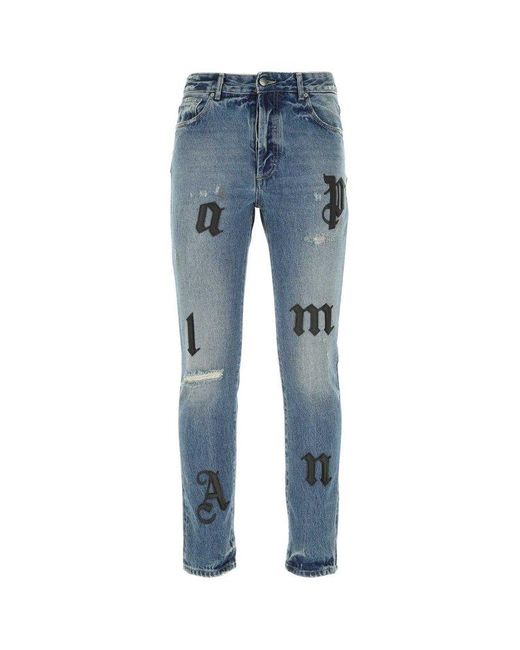 Palm Angels Distressed Mid-rise Skinny Jeans in Blue for Men | Lyst