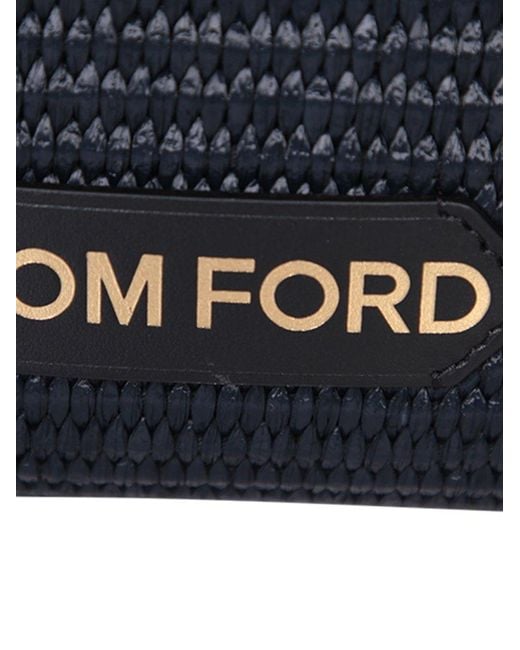 Tom Ford Blue Logo Patch Straw Mini Tote Bag