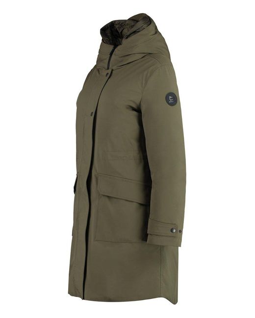 Woolrich Green Hooded Mid-length Parka Coat for men