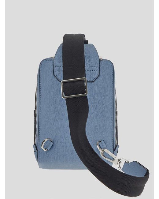 Valextra Blue V-line One Shoulder Mini Backpack for men