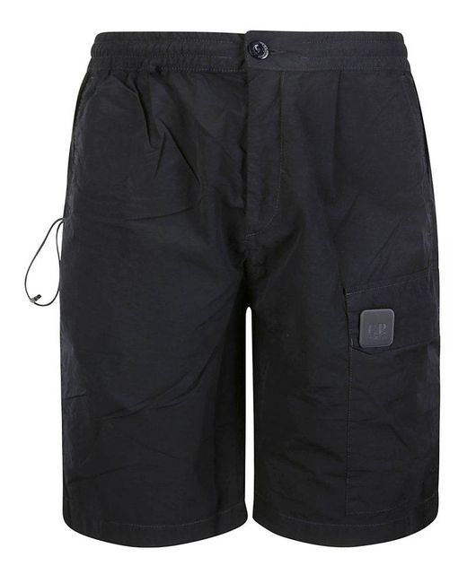 C P Company Black Logo Patch Bermuda Shorts for men