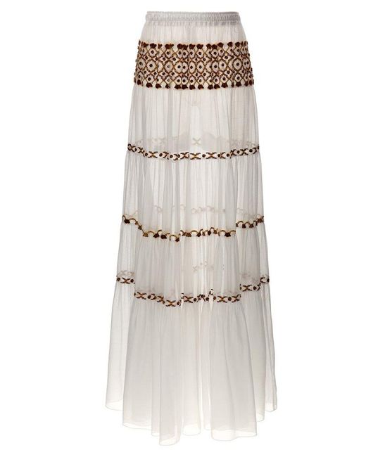 Ermanno Scervino Natural Long Embroidery Skirt Skirts