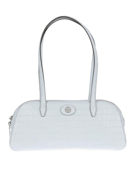 Tory Burch Robinson Embossed Zipped Shoulder Bag in White Lyst