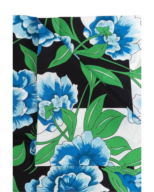 KENZO Green Silk Scarf With Floral Pattern