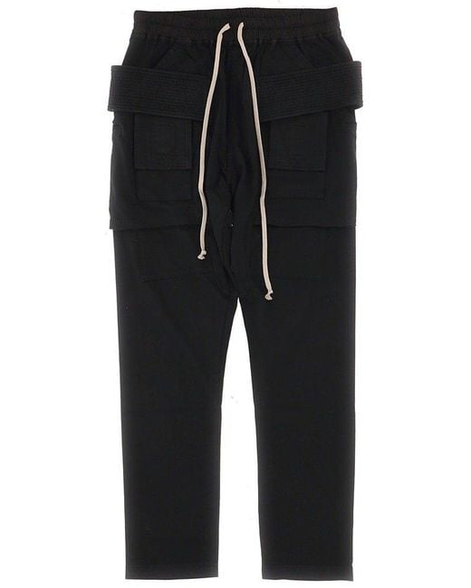 Rick Owens Black Creatch Tapered Drawstring Cargo Trousers for men
