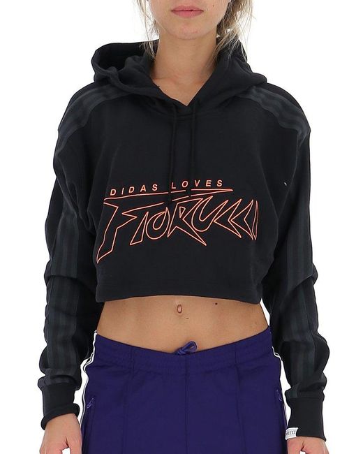 adidas Originals X Fiorucci Logo Embroidered Cropped Hoodie in Black | Lyst