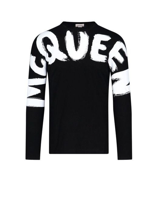 Alexander McQueen Black Graffiti Logo Long-sleeve T-shirt for men