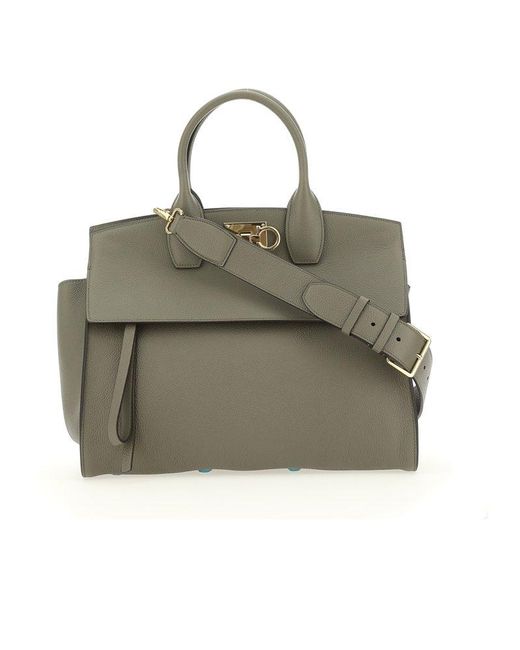 Ferragamo Leather The Studio Soft Top Handle Bag in Green | Lyst