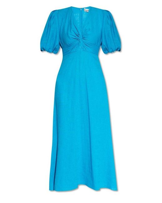 Diane von Furstenberg Blue Majorie V-neck Gathered Dress