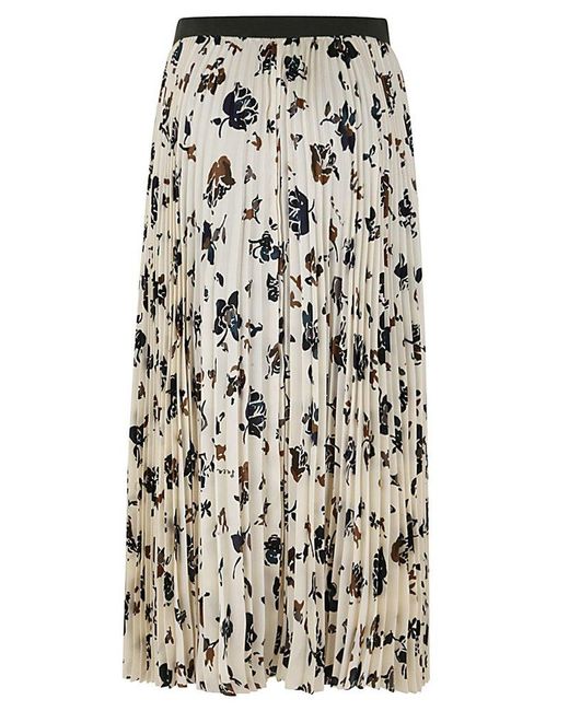 Sacai Floral Printed Buckle Fastened Midi Skirt in White | Lyst