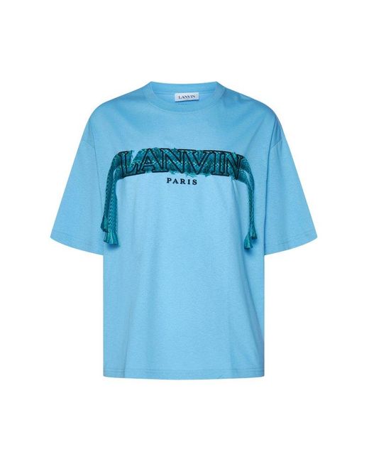 Lanvin Blue Crazy Curb Lace Logo Crewneck T-shirt for men