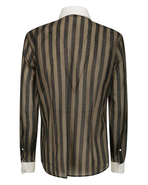 Dries Van Noten Green Long-sleeved Striped Shirt