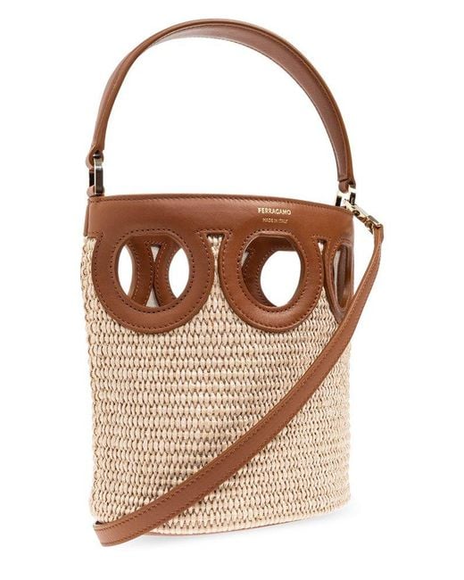 Ferragamo Brown Gancini Outline Xs Bucket Bag