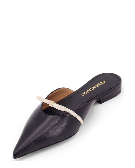 Ferragamo Black Mini Bow Pointed-Toe Mules