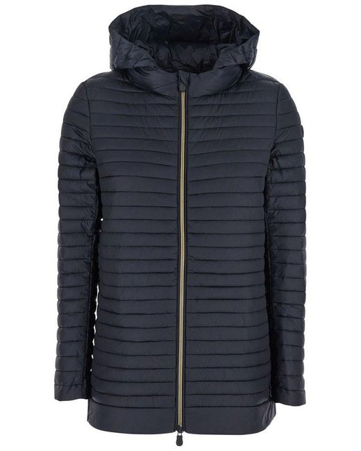 Save The Duck Blue Hooded Zipped Puffer Jacket