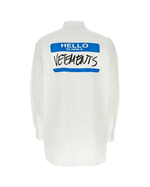 Vetements White Logo Detailed Long Sleeved Shirt for men