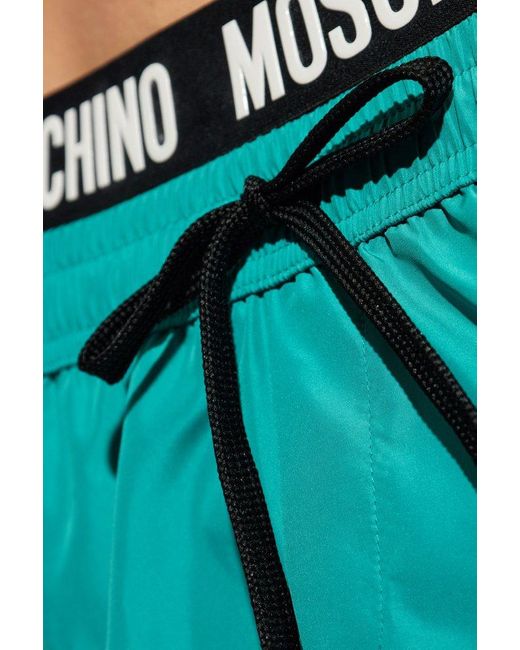 Moschino Blue Logo Waistband Drawstring Swim Shorts for men