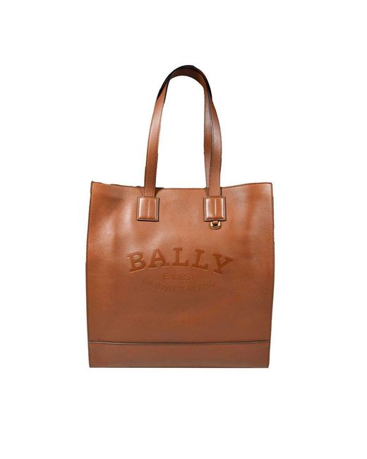 Bally Brown Logo Embossed Tote Bag