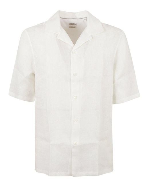 Brunello Cucinelli White Buttoned Short-sleeved Shirt for men