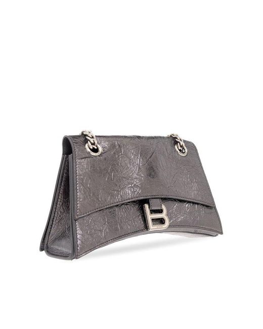 Balenciaga Gray Crush Logo Plaque Chain Shoulder Bag