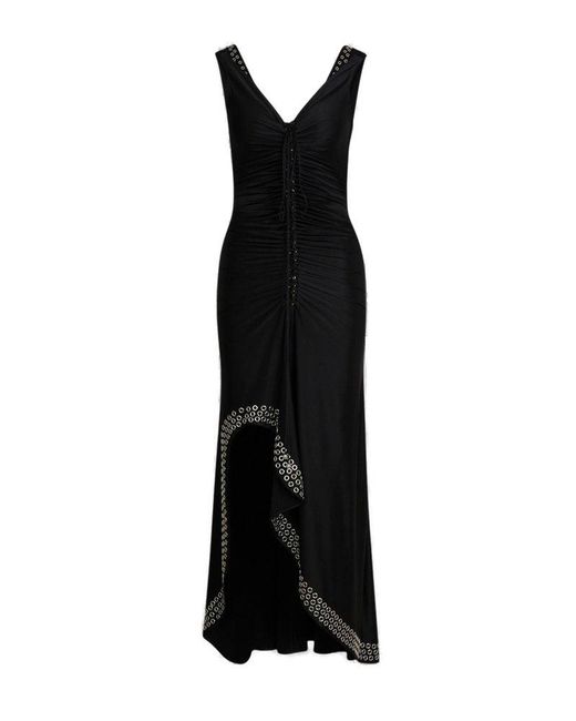 Rabanne Eyelet detailed Sleeveless Ruched Maxi Dress in Black Lyst UK
