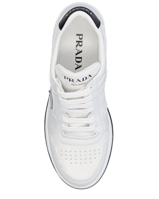 PRADA＊Downtown high-heeled leather sneakers＊送料込 Prada Downtown High-heeled Leather Sneakers in White | Lyst