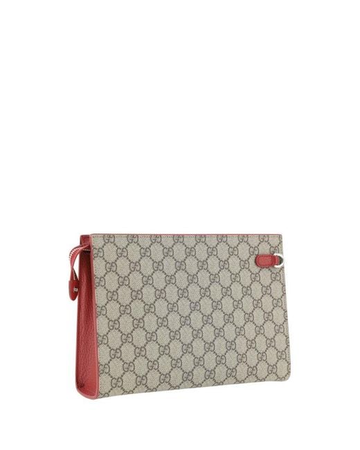 Gucci Gray GG Detailed Zipped Clutch Bag for men