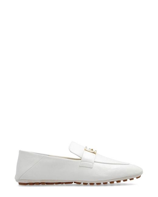 Fendi White Logo Plaque Slip-on Loafers
