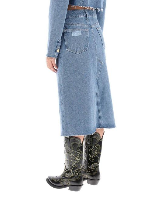 Ganni Blue Denim Midi Skirt