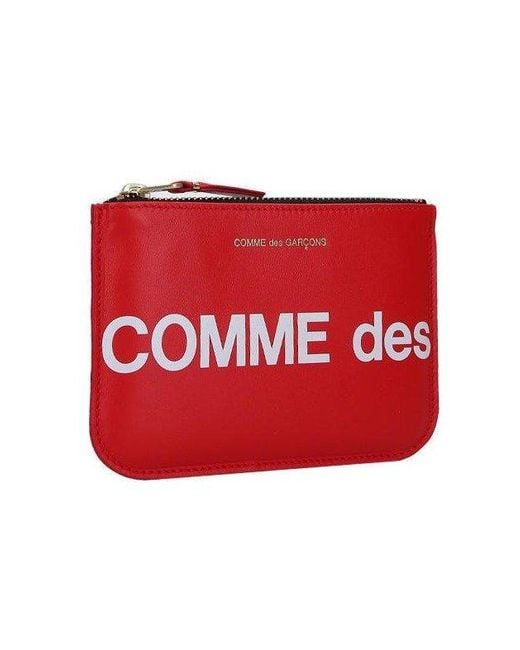Comme des Garçons Red Logo Printed Zip-up Small Clutch Bag