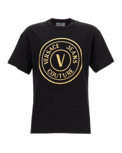 Versace Black Logo-printed Crewneck T-shirt for men