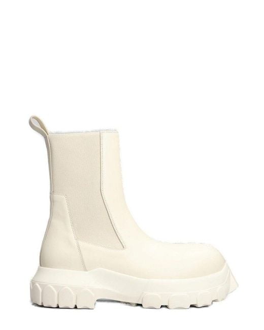 Rick Owens White Beatle Bozo Round Toe Tractor Boots for men