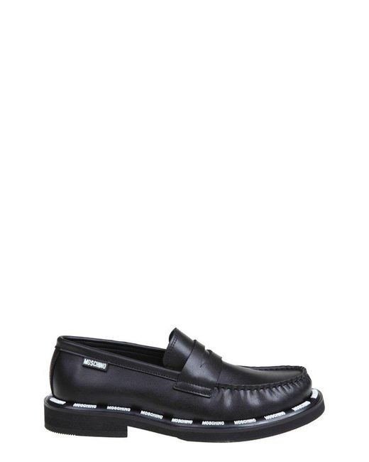 Moschino Black Contrasting Logo-trim Slip-on Loafers for men