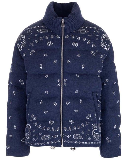 Alanui Blue Bandana Jacquard Puffer Jacket for men