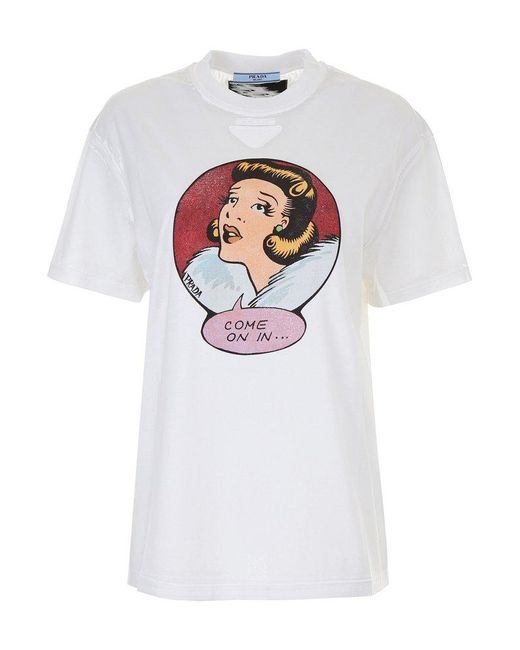 Prada White Graphic-printed Crewneck T-shirt