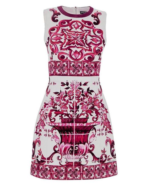 Dolce & Gabbana Red Majolica Print Brocade Mini Dress