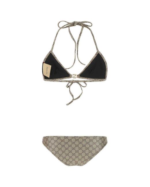 Gucci Monogram Print Bikini Set in Metallic | Lyst