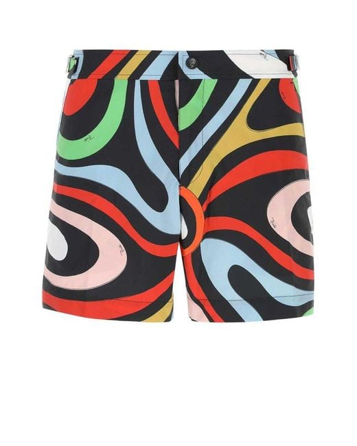 Emilio Pucci Red Marmo-printed Knee Length Swim Shorts for men