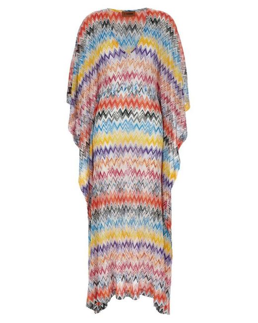 Missoni Zig-zag Pattern V-neck Maxi Dress in Red | Lyst