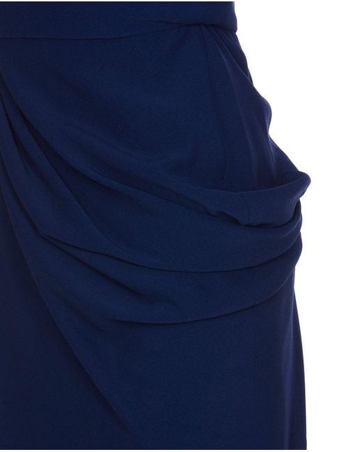 Alexander McQueen Blue V-neck Spaghetti Strap Midi Dress