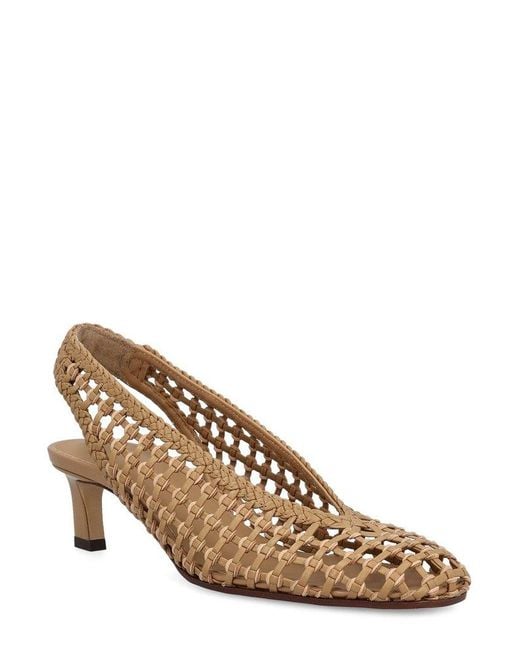 Fendi Brown Low-Heel Slingbacks Woven Pumps