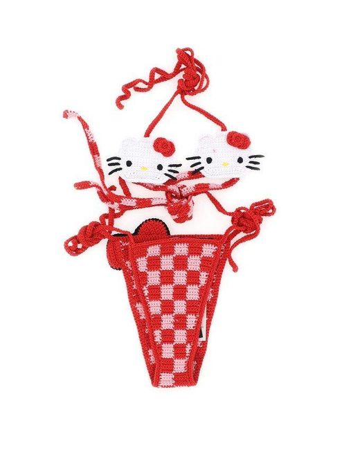 Gcds Red Hello Kitty Crochet-knit Halterneck Bikini