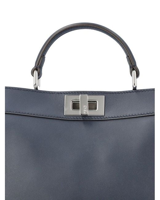 Fendi Blue Peekaboo Lock Twist Top Handle Bag