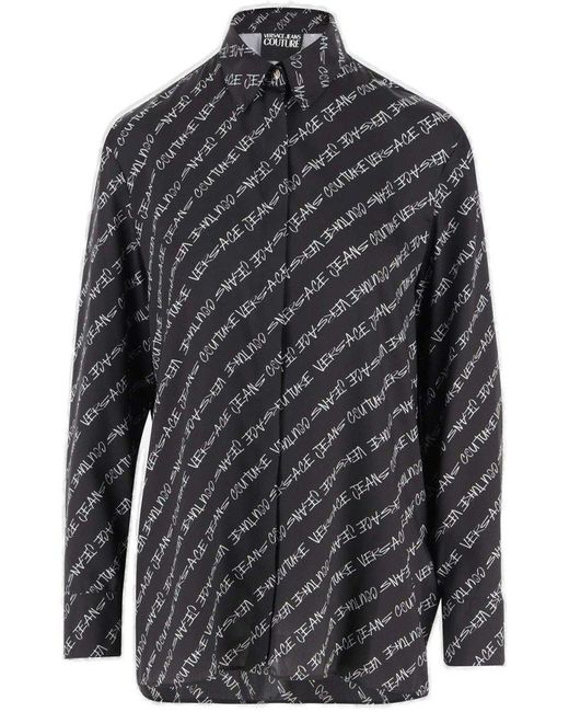 Versace Gray Technical Jersey Shirt With All-over Logo