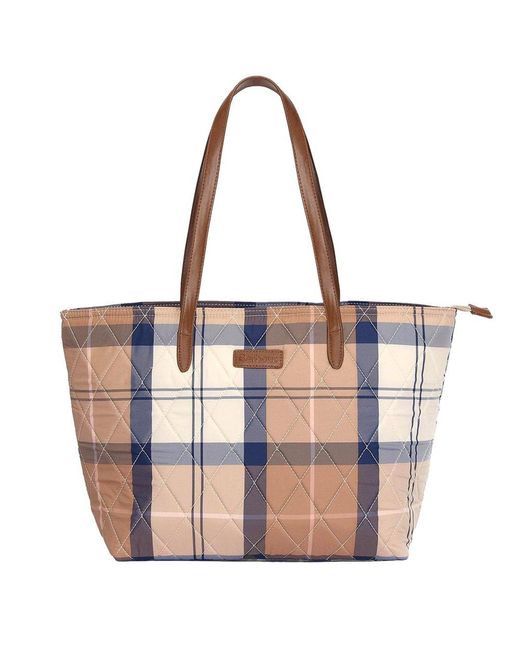 Barbour Purple Wetherham Checkered Quilted Tote Bag