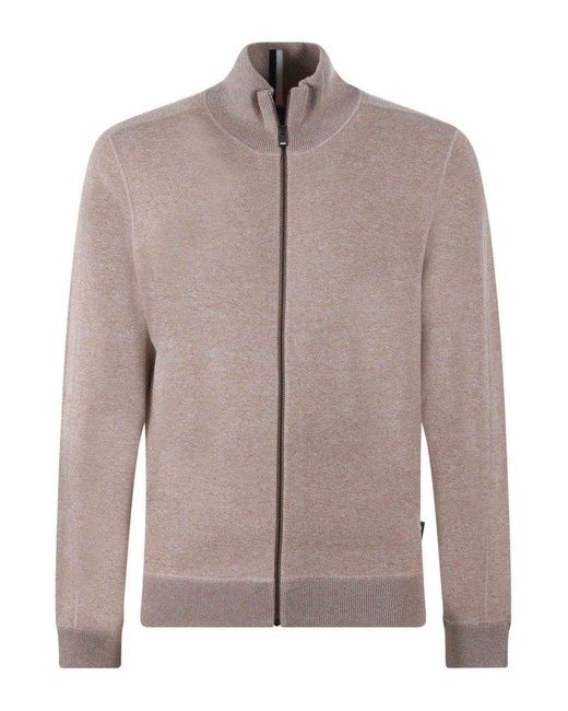 Boss Brown Knitted Zip-Up Cardigan for men