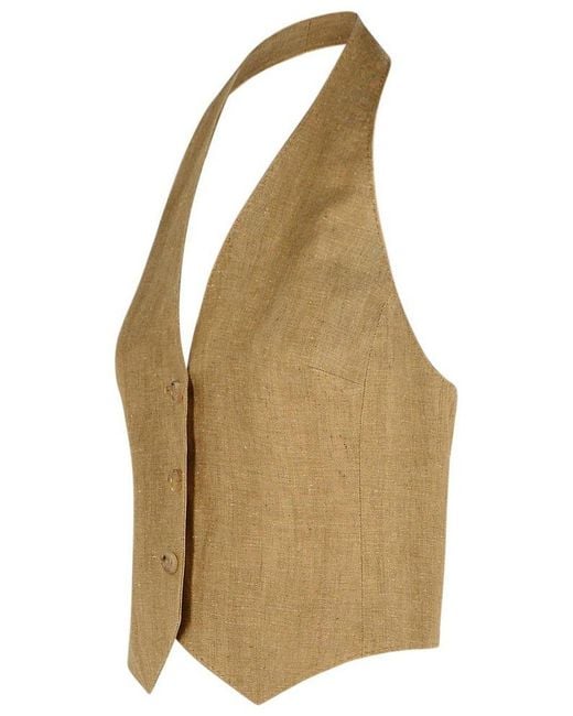 Max Mara Brown Sauro V-Neck Halterneck Jacket