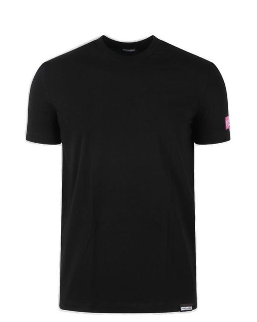 DSquared² Black Logo Patch Crewneck T-shirt for men